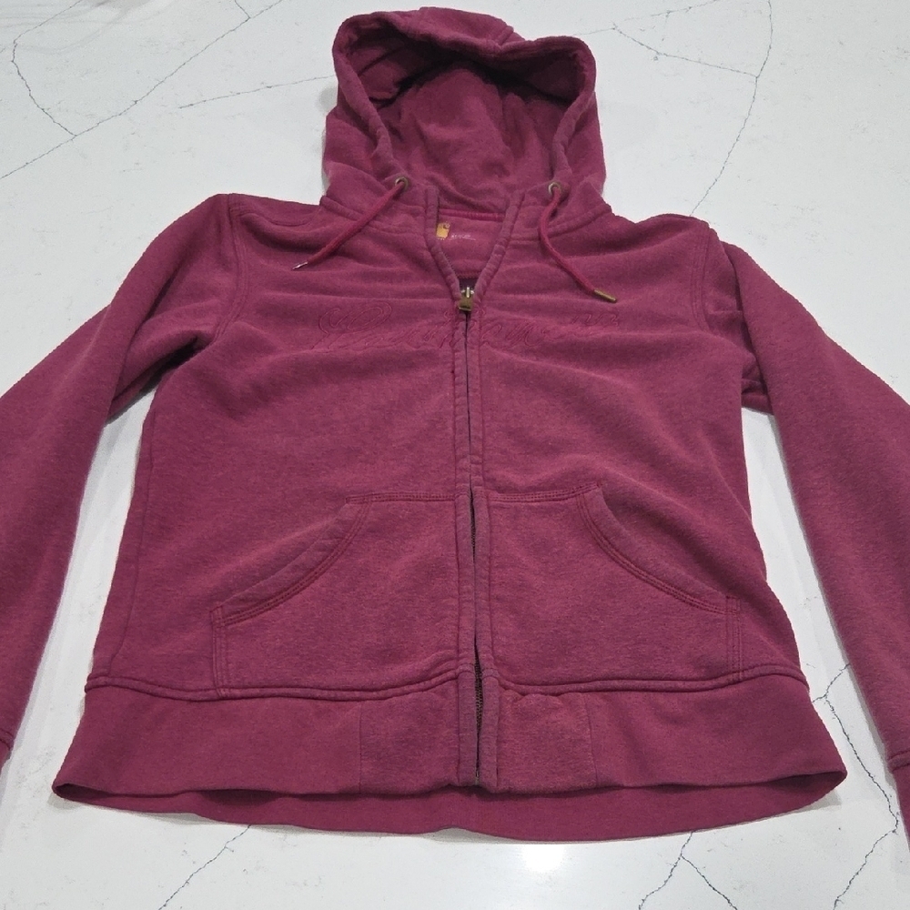 Carhartt Burgundy Zip-Up Hoodie For Womens Sz M pre-owned